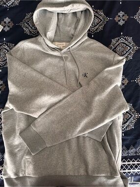 Calvin Klein Gray cK Embroidered Pullover Hoodie